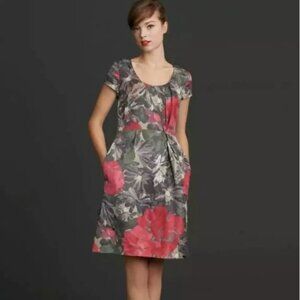 BANANA REPUBLIC Mad Men Dress Linen Floral Sheath Red Plus Size 12 Minor Damage